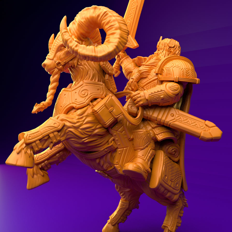 3D Printed Dwarf’s Army Nafarrate - Dwarf Ram Goat Rider Set 28mm 32mm Ragnarok D&D