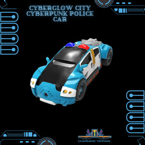 3D Printed Cyberglow City Cyberpunk Police Car Miniature  - 28mm 32mm - Charming Terrain