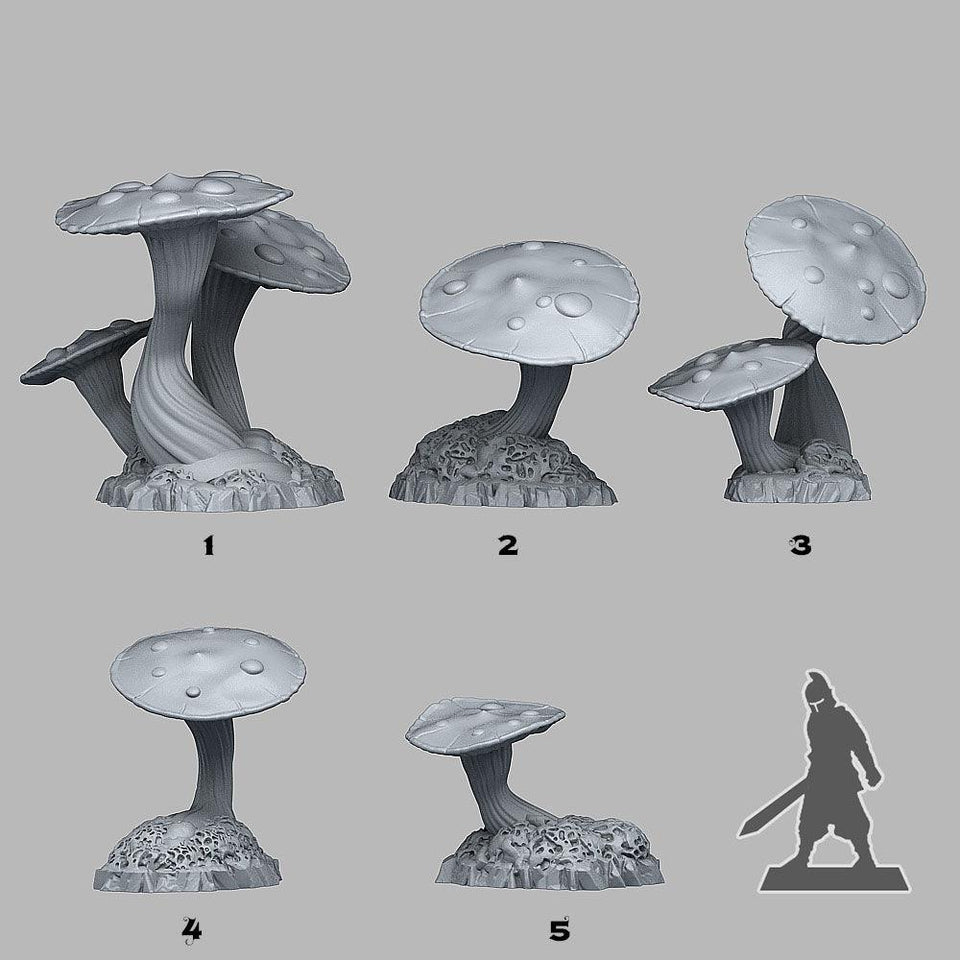3D Printed Fantastic Plants and Rocks Fantasy Mushrooms 28mm - 32mm D&D Wargaming - Charming Terrain