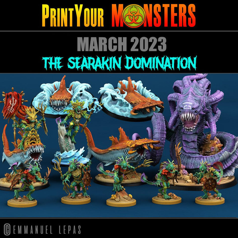 3D Printed Print Your Monsters Mutant Sharks The Searakin Domination Set 28mm - 32mm D&D Wargaming - Charming Terrain