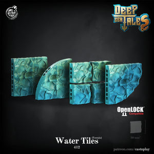 3D Printed Cast n Play Water Tiles Deep Sea Tales 28mm 32mm D&D