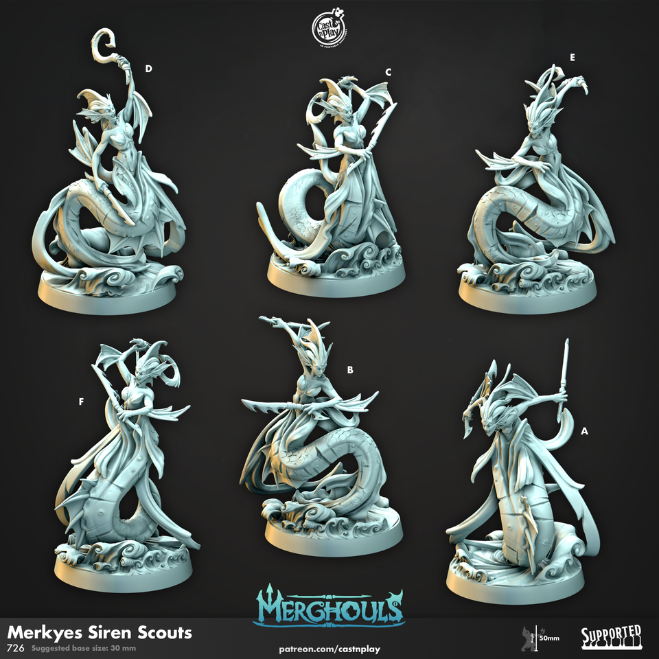 3D Printed Cast n Play Merghouls Merkyes Siren Scouts 28mm 32mm D&D