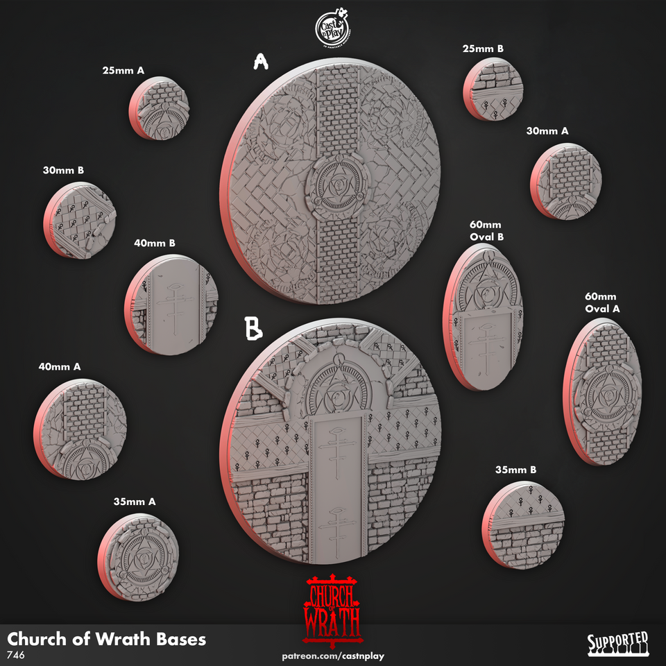 3D Printed Cast n Play Church Of Wrath Bases Set 28mm 32mm D&D