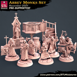 3D Printed STL Miniatures Abbey Monks Set 28 - 32mm War Gaming D&D
