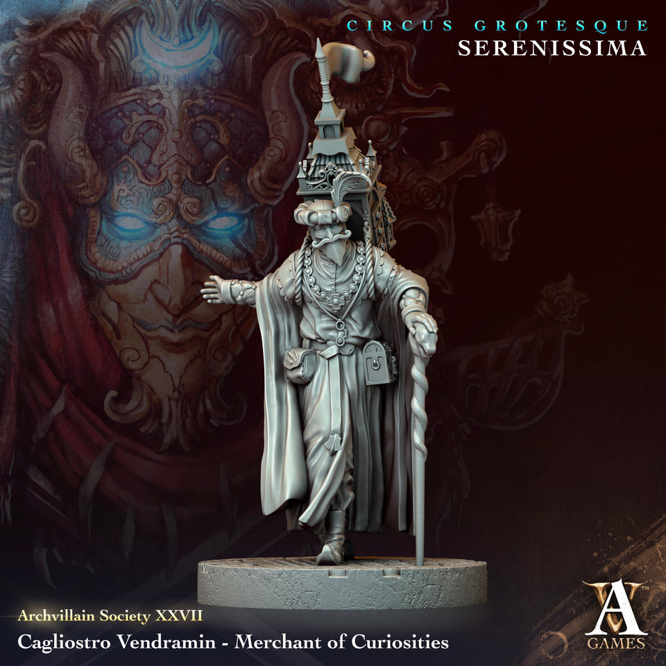3D Printed Archvillain Games Archvillain Society Vol. XXVII Cagliostro Vendramin - Merchant of Curiosities 28 32mm D&D
