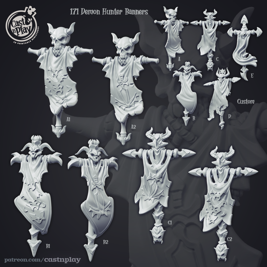 3D Printed Cast n Play Demon Hunter Banners 28mm 32mm D&D