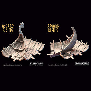 3D Printed Asgard Rising Expedition Drakkar Ship Collision Set 28 32 mm Wargaming DnD