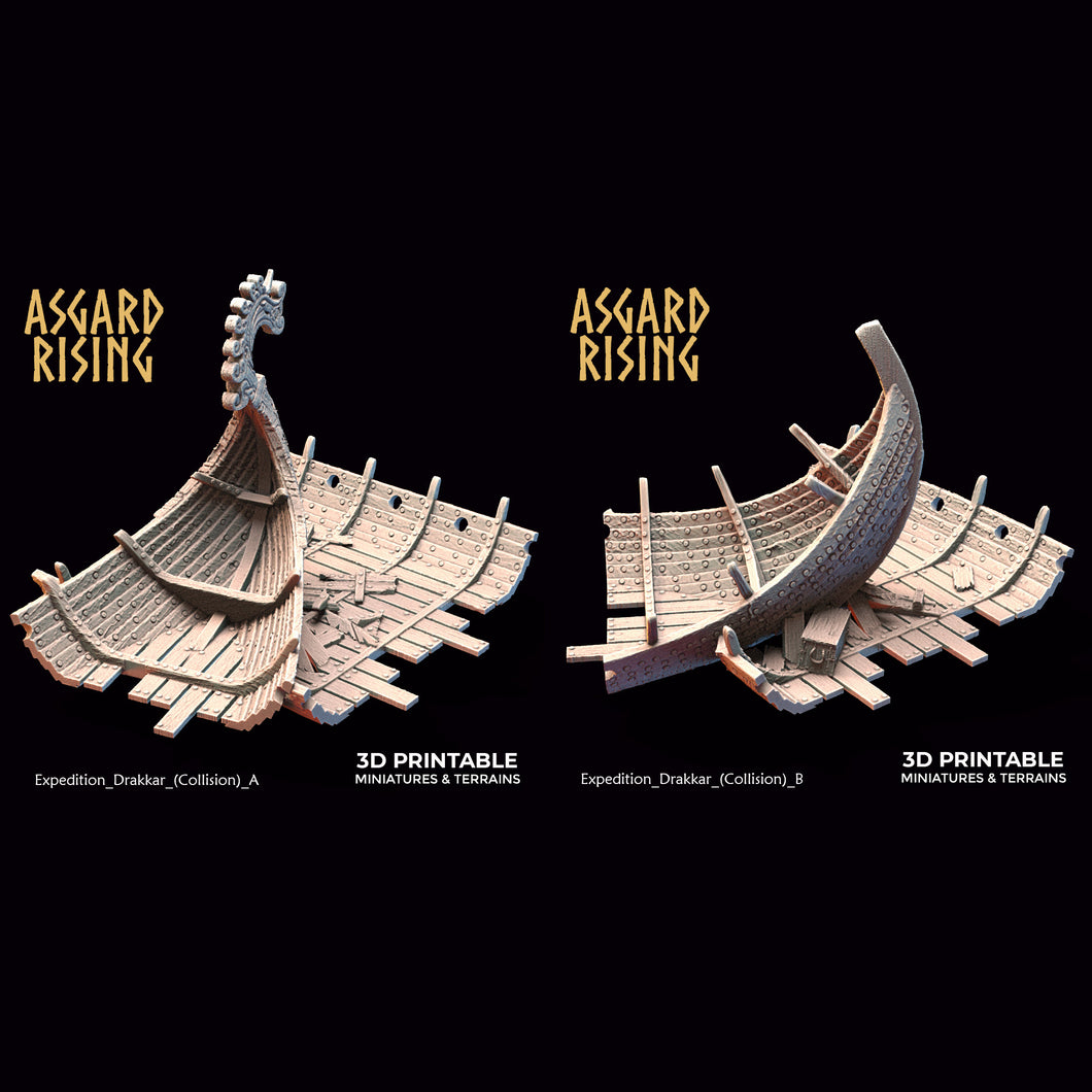 3D Printed Asgard Rising Expedition Drakkar Ship Collision Set 28 32 mm Wargaming DnD