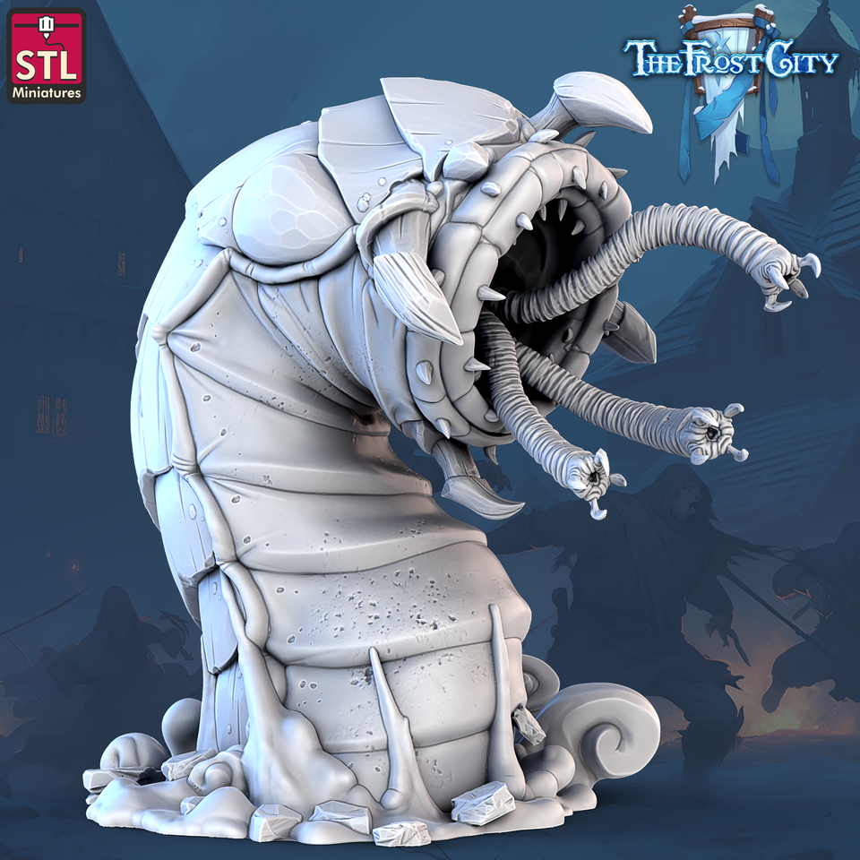 3D Printed STL Miniatures The Frost City Giants Worms 28 - 32mm War Gaming D&D