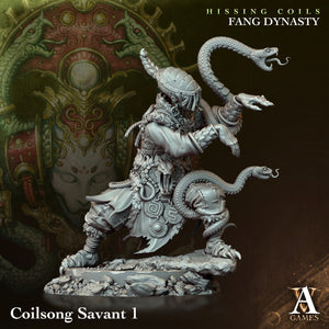 3D Printed Archvillain Games Hissing Coils - Fang Dynasty Coilsong Savant 28 32mm D&D