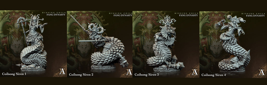 3D Printed Archvillain Games Hissing Coils - Fang Dynasty Coilsong Siren 28 32mm D&D