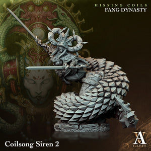 3D Printed Archvillain Games Hissing Coils - Fang Dynasty Coilsong Siren 28 32mm D&D