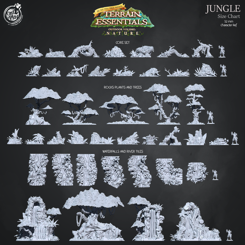 3D Printed Cast n Play Rocks Plants and Trees Jungle Terrain Set Terrain Essentials Nature 28mm 32mm D&D