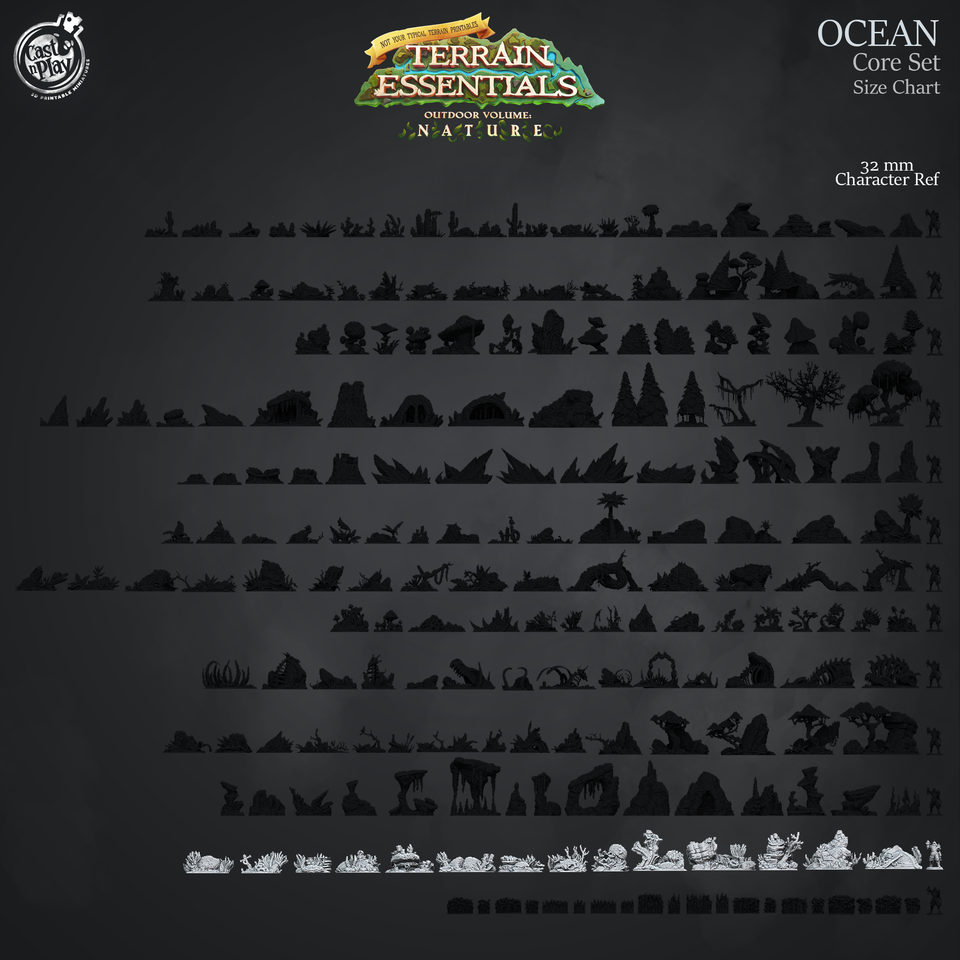 3D Printed Cast n Play Ocean Core Set Ocean Terrain Set Terrain Essentials Nature 28mm 32mm D&D