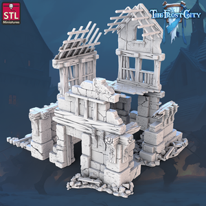 3D Printed STL Miniatures Ruined Building The Frost City 28 - 32mm War Gaming D&D