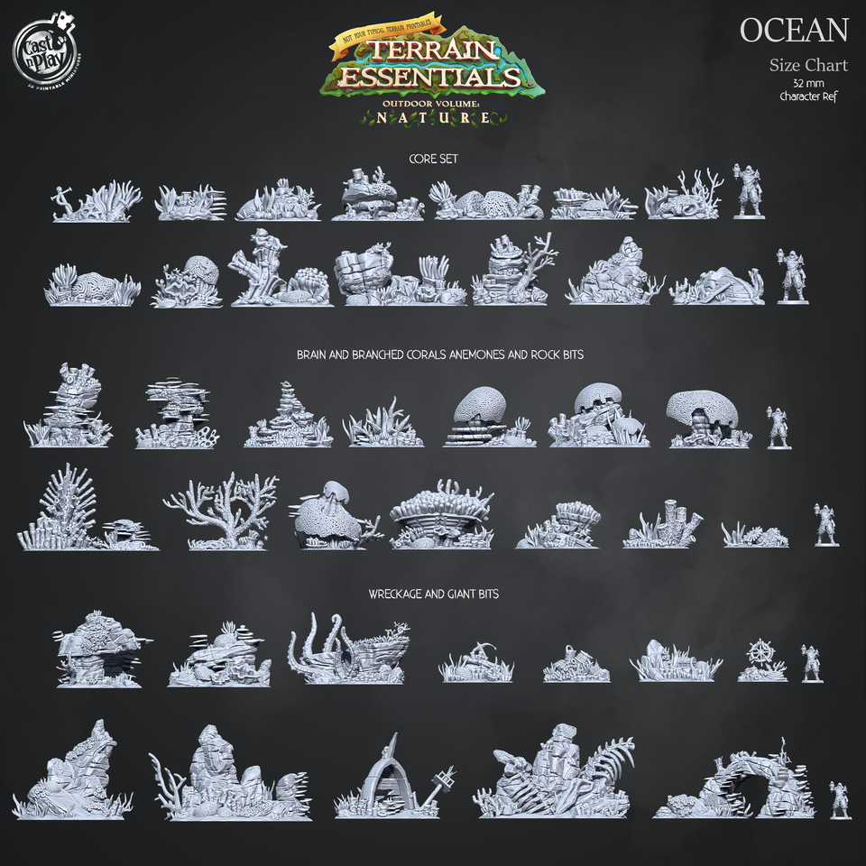 3D Printed Cast n Play Wreckage and Giant Bits Ocean Terrain Set Terrain Essentials Nature 28mm 32mm D&D