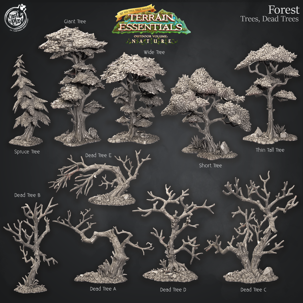 3D Printed Cast n Play Trees and Dead Trees Terrain Set Terrain Essentials Nature 28mm 32mm D&D