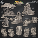 3D Printed Cast n Play Waterfalls and River Tiles Jungle Terrain Set Terrain Essentials Nature 28mm 32mm D&D