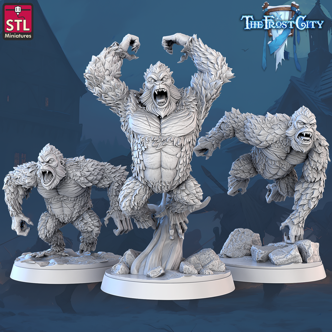 3D Printed STL Miniatures The Frost City White Gorillas 28 - 32mm War Gaming D&D