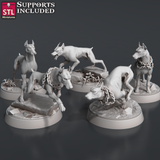 3D Printed STL Miniatures Wild Dogs Set 28 - 32mm War Gaming D&D