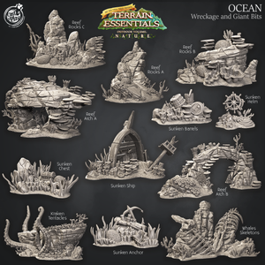 3D Printed Cast n Play Wreckage and Giant Bits Ocean Terrain Set Terrain Essentials Nature 28mm 32mm D&D