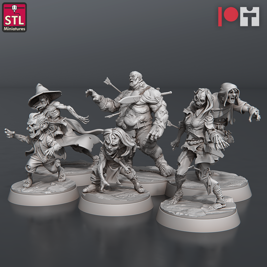 3D Printed STL Miniatures Zombie Set 28 - 32mm War Gaming D&D