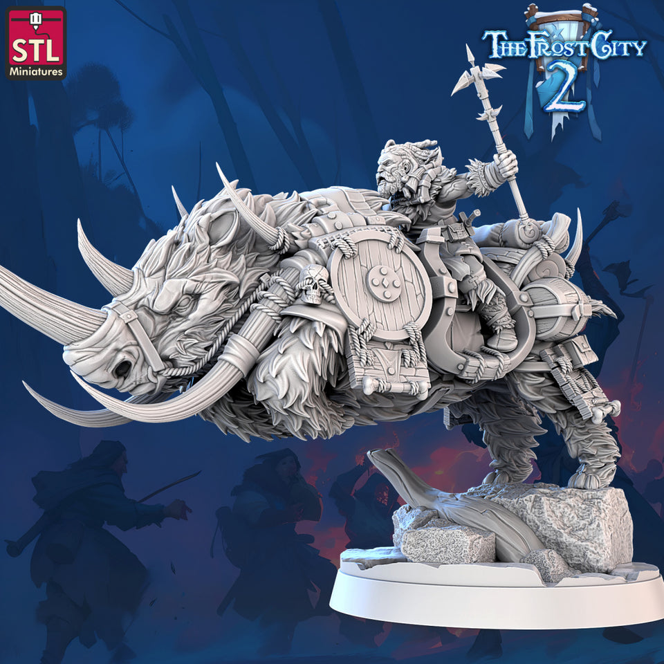 3D Printed STL Miniatures Kornovik Woolly Rhino The Frost City 2 28 - 32mm War Gaming D&D