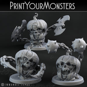 3D Printed Print Your Monsters 3 Skull Pumpkins Pumpkins Attack Pack II 28mm - 32mm D&D Wargaming