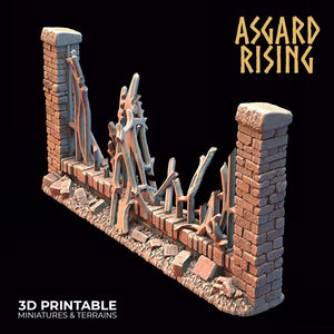 3D Printed Asgard Rising Cemetery Iron Wall Gate Set C 28mm-32mm Ragnarok D&D - Charming Terrain