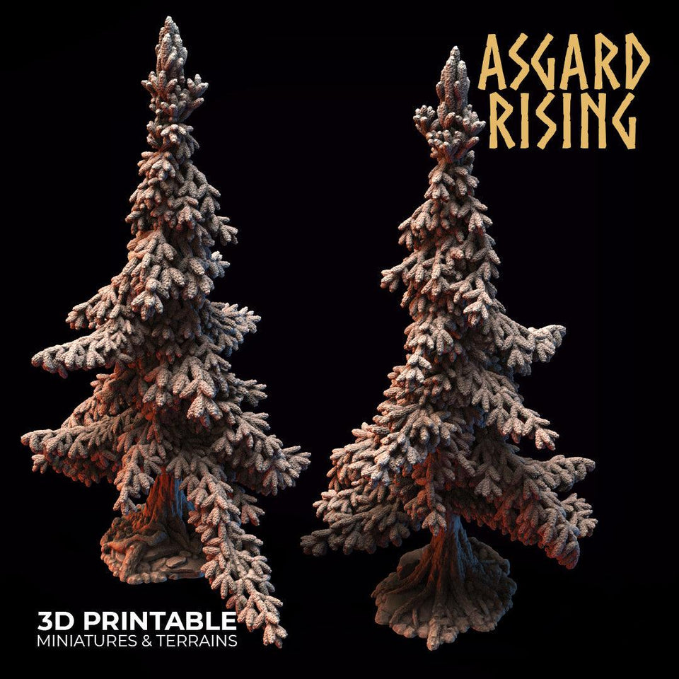 3D Printed Asgard Rising Conifers Spruce Modular Forest Tree Set 32mm D&D - Charming Terrain