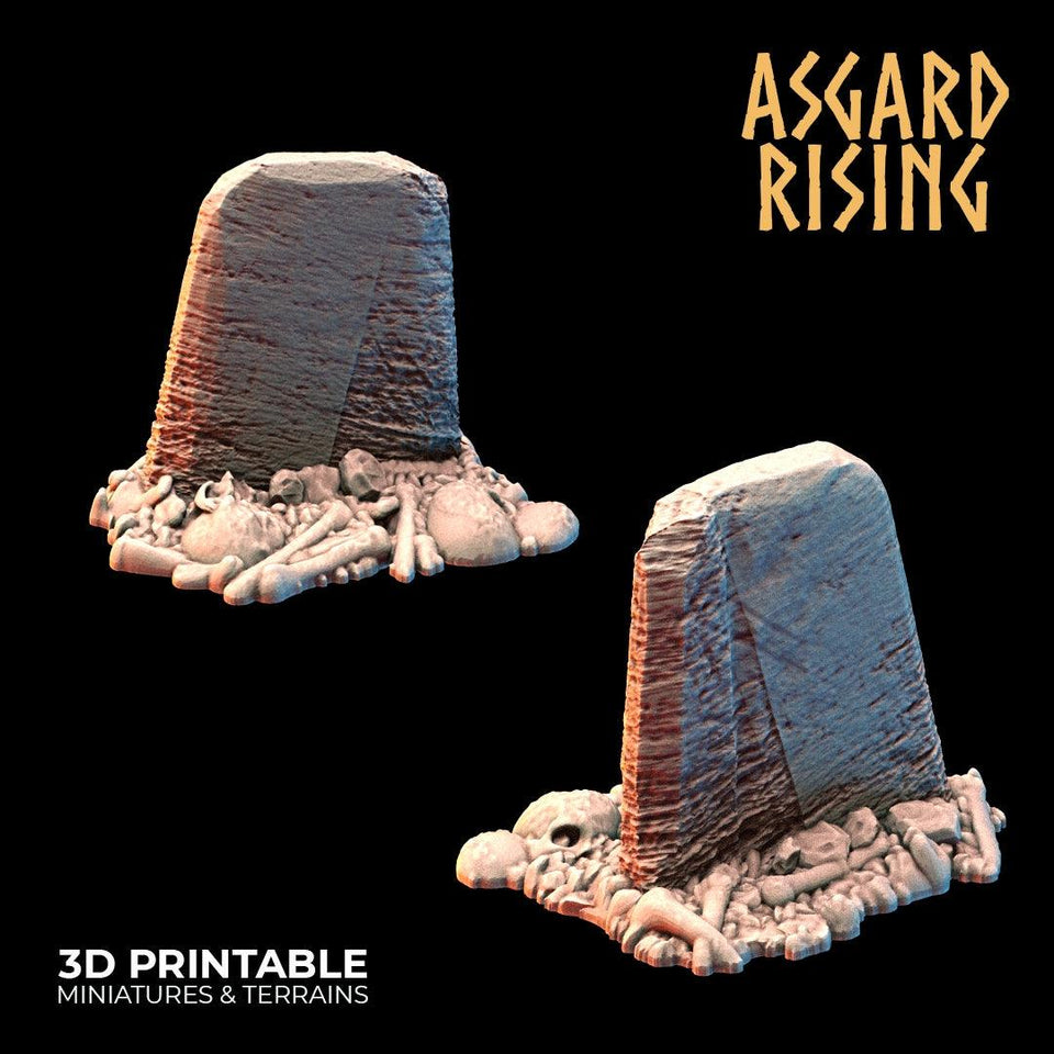 3D Printed Asgard Rising Tombstone and Gravestone Set 28mm-32mm Ragnarok D&D - Charming Terrain