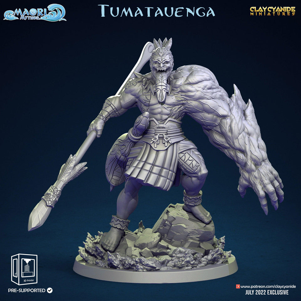 3D Printed Clay Cyanide Tumatauenga Maori Mythos 28mm-32mm Ragnarok D&D - Charming Terrain