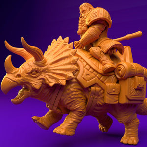 3D Printed Dwarf’s Army Nafarrate - Dwarf Triceratops Rider Set 28mm 32mm Ragnarok D&D - Charming Terrain