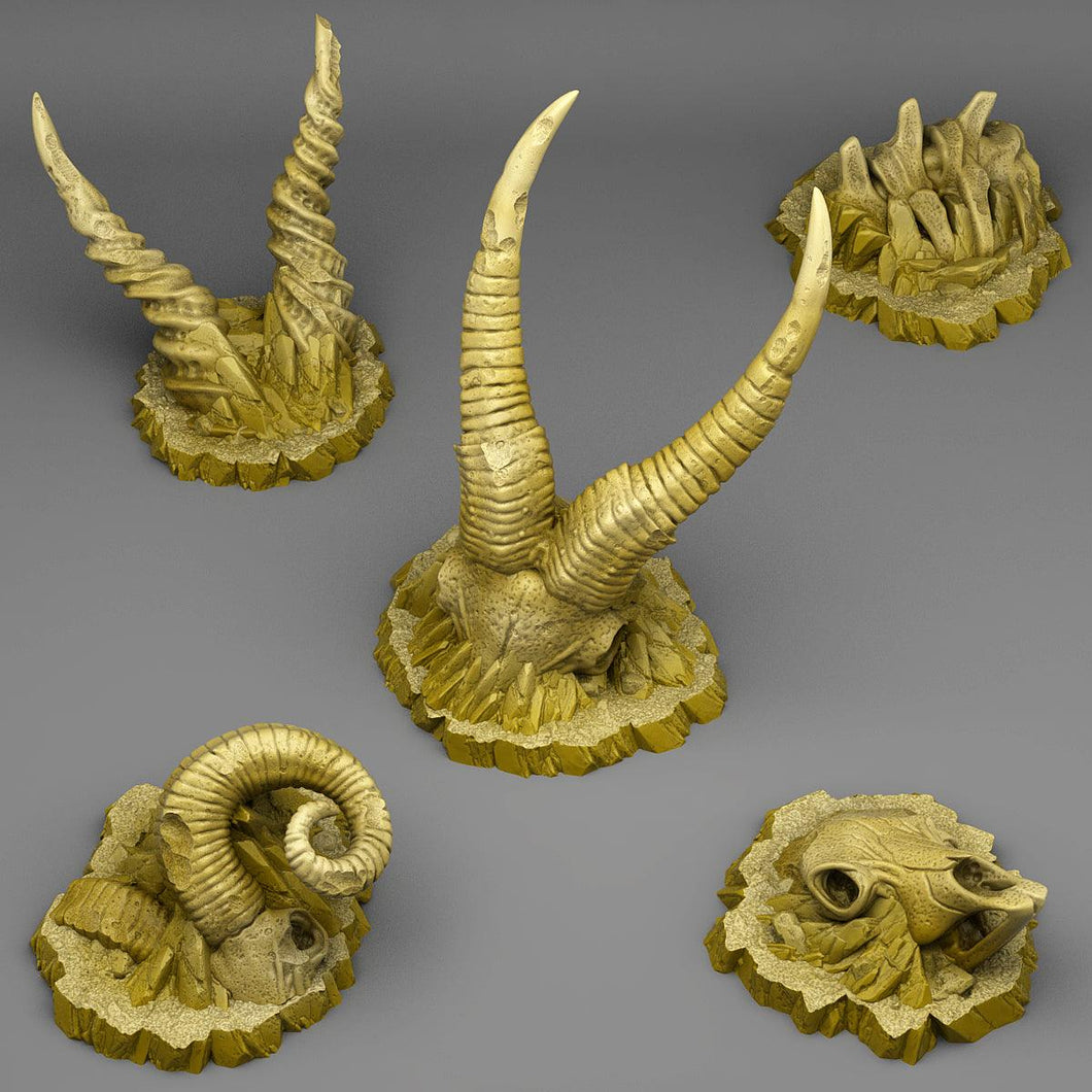 3D Printed Fantastic Plants and Rocks Buried Ram Skeletons 28mm - 32mm D&D Wargaming - Charming Terrain