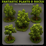 3D Printed Fantastic Plants and Rocks Pixel Trees 28mm - 32mm D&D Wargaming - Charming Terrain