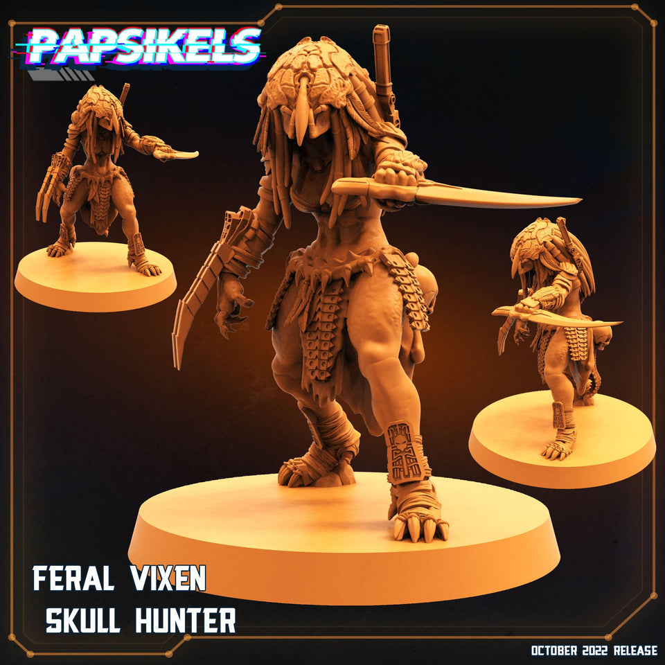 3D Printed Papsikels Cyberpunk Sci-Fi Feral Vixen Skull Hunter Set - 28mm 32mm - Charming Terrain