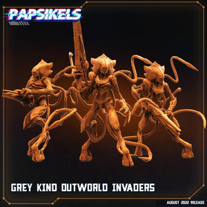 3D Printed Papsikels Cyberpunk Sci-Fi Grey Kind Outworld Invaders Set - 28mm 32mm - Charming Terrain