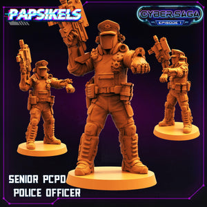 3D Printed Papsikels Cyberpunk Sci-Fi Senior Pcpd Police Officer Cyber Saga - 28mm 32mm - Charming Terrain