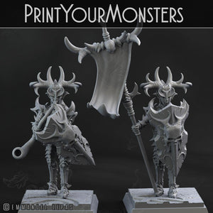 3D Printed Print Your Monsters Dark Elves Banner and Musician Set 28mm - 32mm D&D Wargaming - Charming Terrain