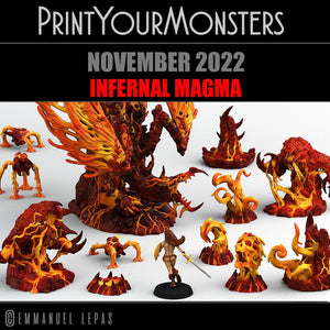 3D Printed Print Your Monsters Infernal Magma Skull and Hand 28mm - 32mm D&D Wargaming - Charming Terrain