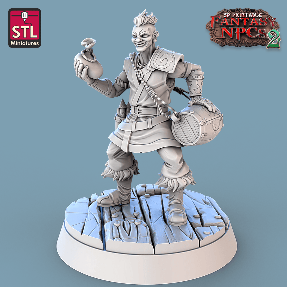 3D Printed STL Miniatures Gunpowder Vendors Set Fantasy NPC 2 | 28 - 32mm War Gaming D&D - Charming Terrain