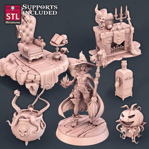 3D Printed STL Miniatures Witch Set 28mm - 32mm War Gaming D&D - Charming Terrain