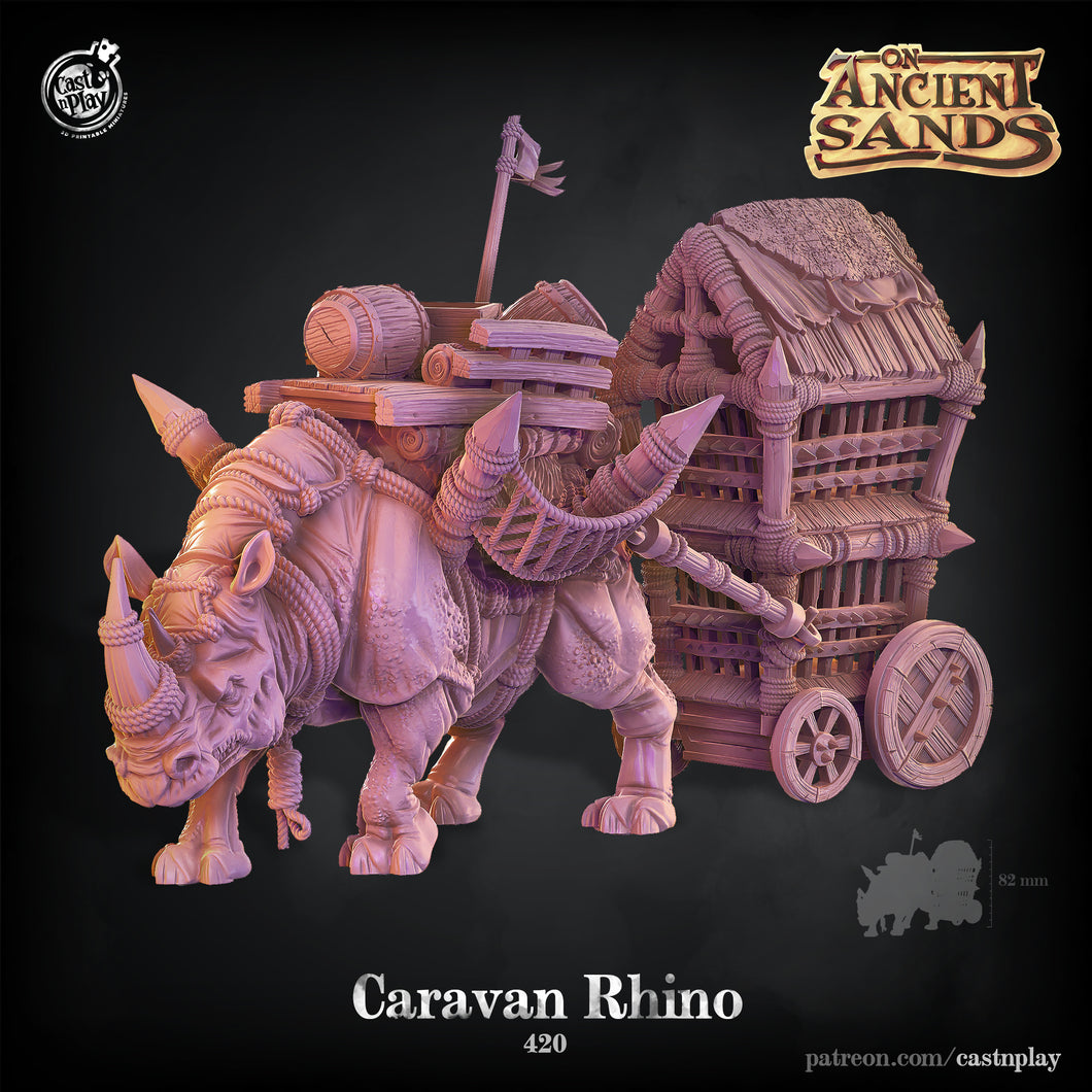 3D Printed Cast n Play Caravan Rhino On Ancient Sands 28mm 32mm D&D