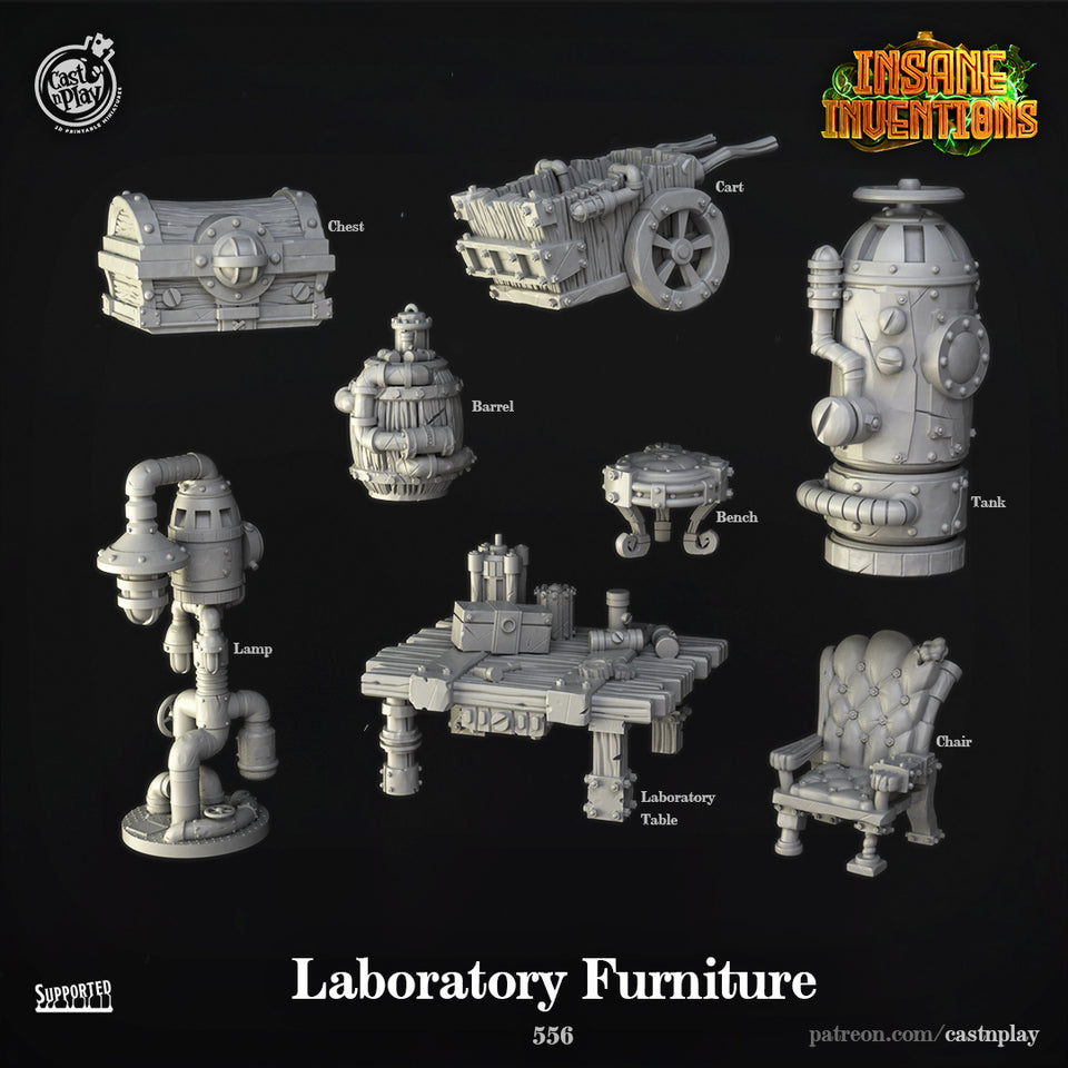 3D Printed Cast n Play Laboratory Furniture Insane Inventions 28mm 32mm D&D