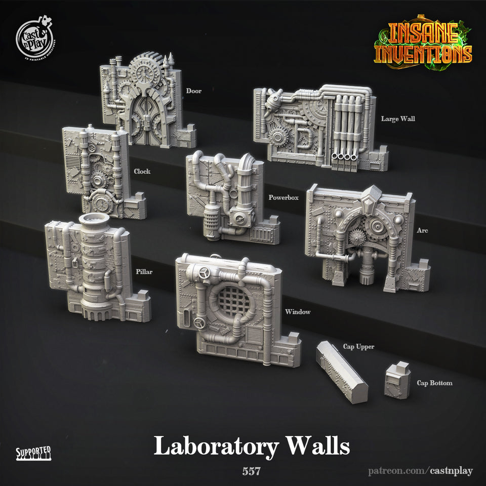 3D Printed Cast n Play Laboratory Walls Insane Inventions 28mm 32mm D&D