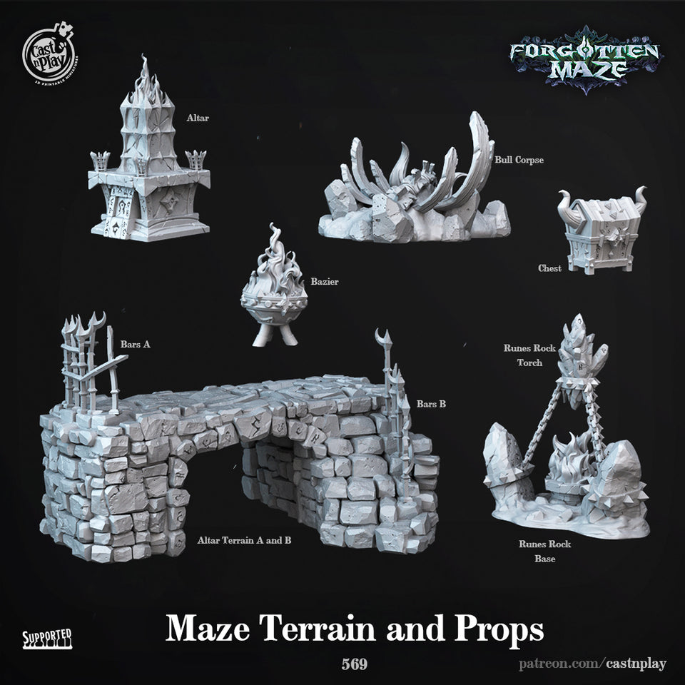 3D Printed Cast n Play Maze Terrain and Props Forgotten Maze 28mm 32mm D&D