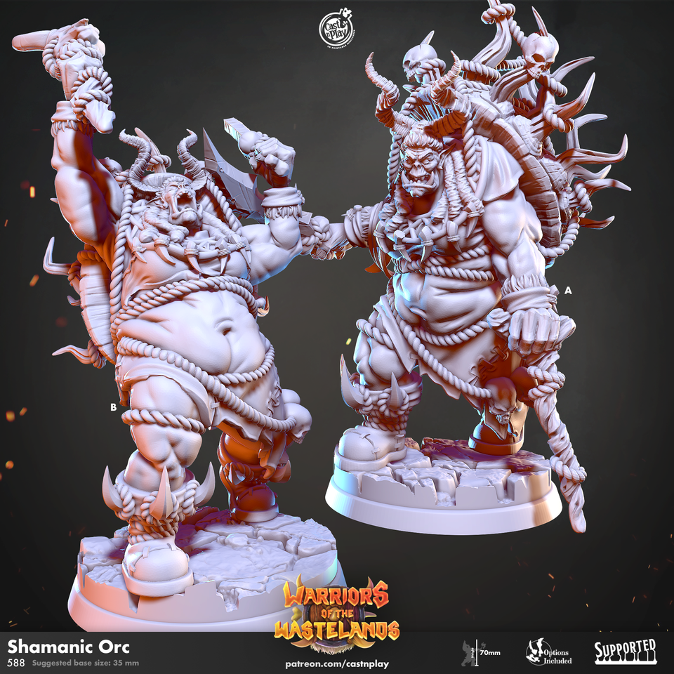 3D Printed Cast n Play Shamanic Orc Warriors of the Wastelands 28mm 32mm D&D