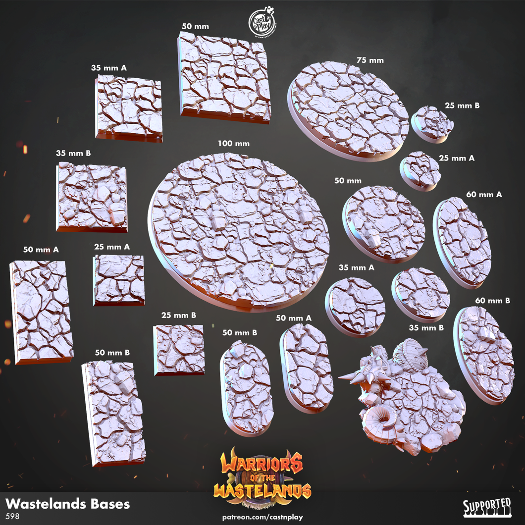 3D Printed Cast n Play Wastelands Bases Warriors of the Wastelands 28mm 32mm D&D