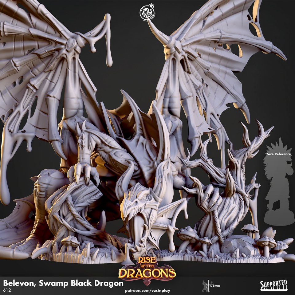 3D Printed Cast n Play Belevon Swamp Black Dragon Rise of the Dragons 28 32mm D&D
