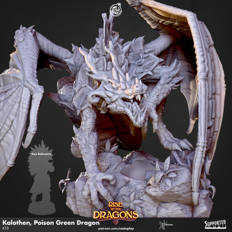 3D Printed Cast n Play Kalothen Poison Green Dragon Rise of the Dragons 28 32mm D&D
